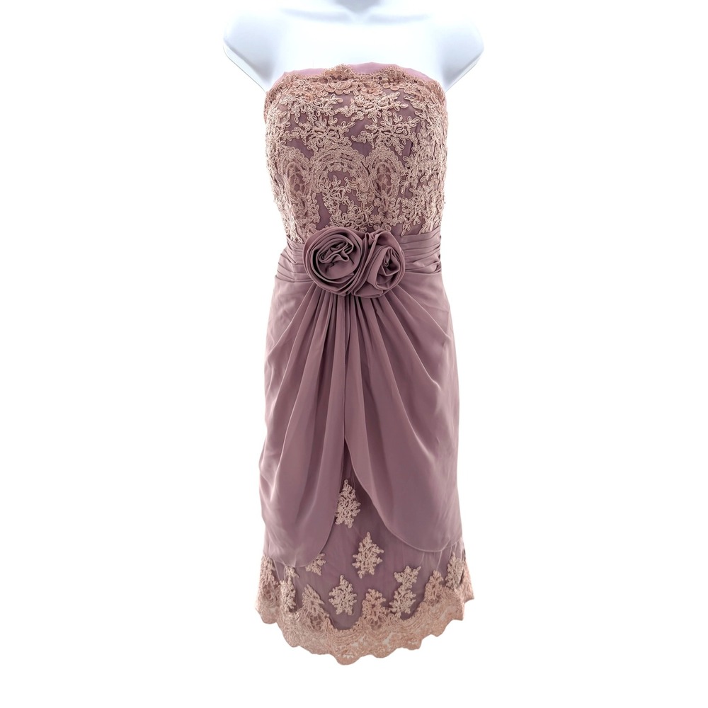 Vtg Hopeless Romantic Mauve Strapless Lace Rosette Cocktail Dress 10 NEW Fairy